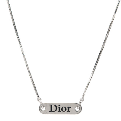 Christian Dior Enamel Logo Tag Short Necklace Silver 1 of 5