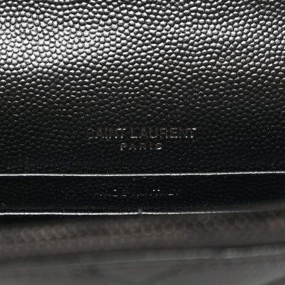 Saint Laurent Grain De Poudre Matelasse Chevron Monogram Monochrome Envelope Chain Wallet Black 5 of 10