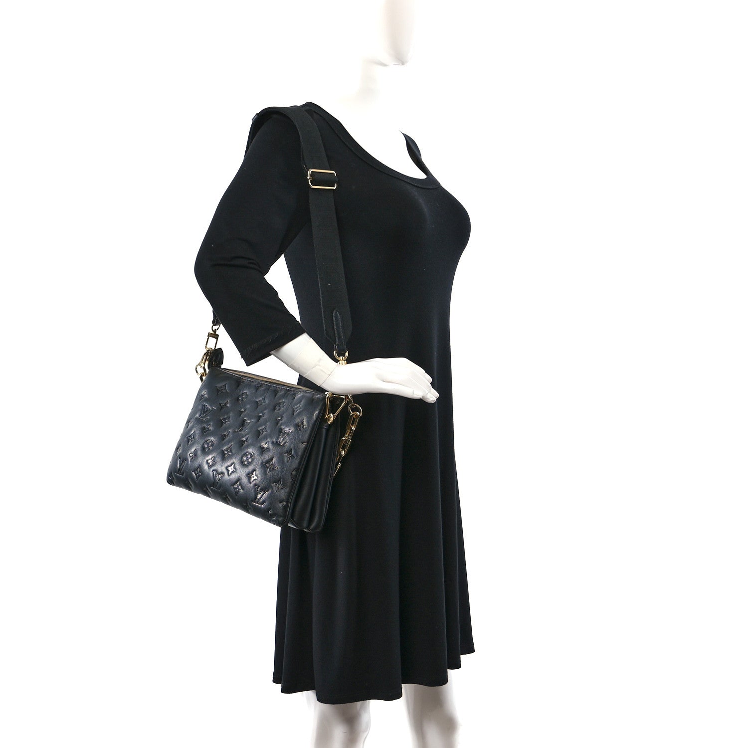 Louis Vuitton Lambskin Embossed Monogram Coussin PM Black 2 of 11