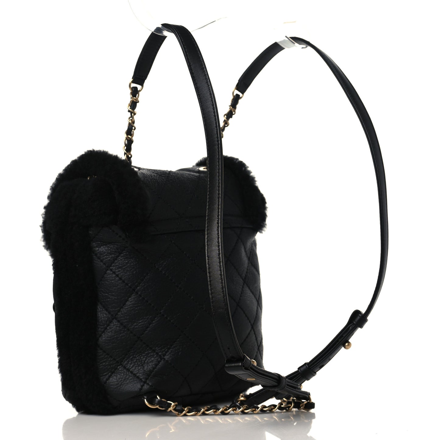 Lambskin Shearling Quilted CC Backpack Black