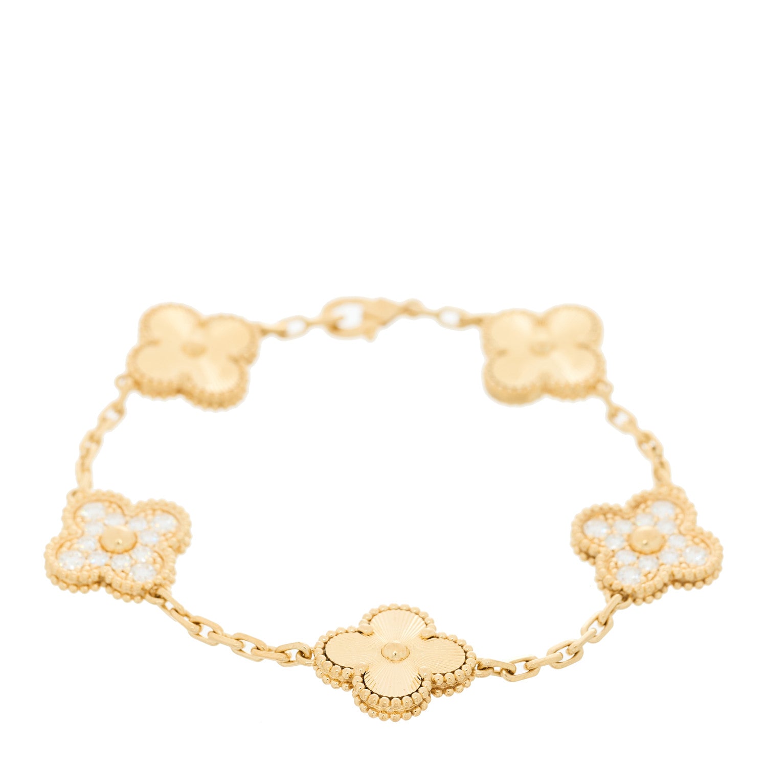 Van Cleef & Arpels 18K Yellow Gold Diamond 5 Motifs Guilloche Vintage Alhambra Bracelet 1 of 4