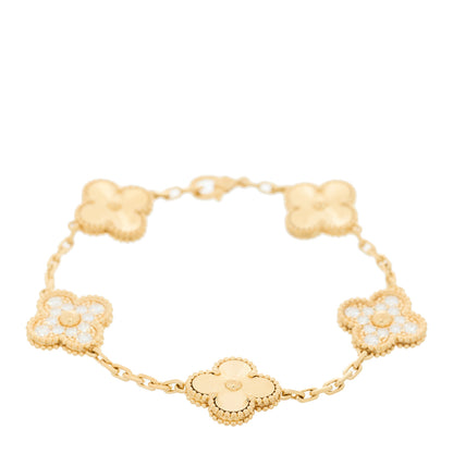 Van Cleef & Arpels 18K Yellow Gold Diamond 5 Motifs Guilloche Vintage Alhambra Bracelet 1 of 4