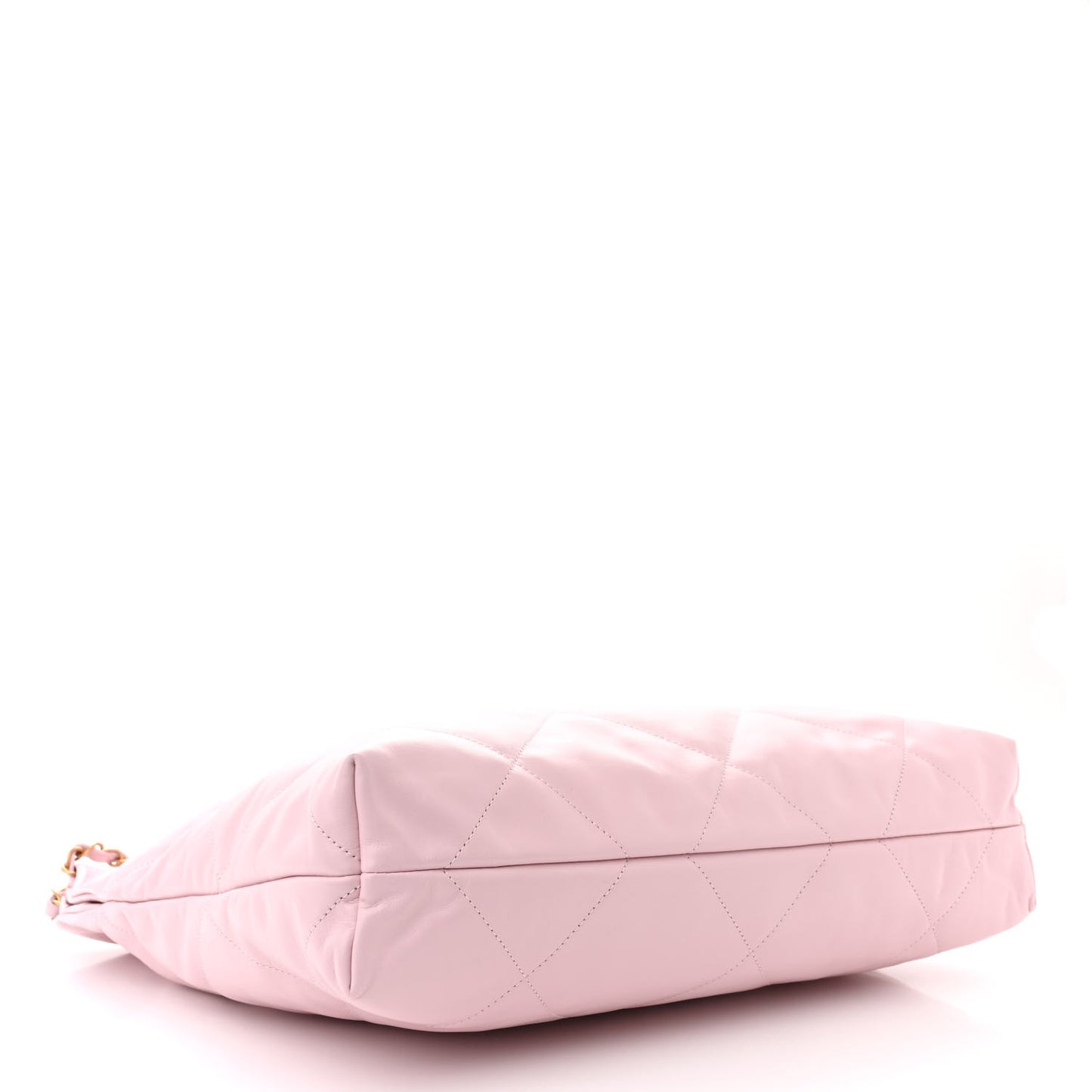Shiny Calfskin Quilted 22 Drawstring Bag Light Pink