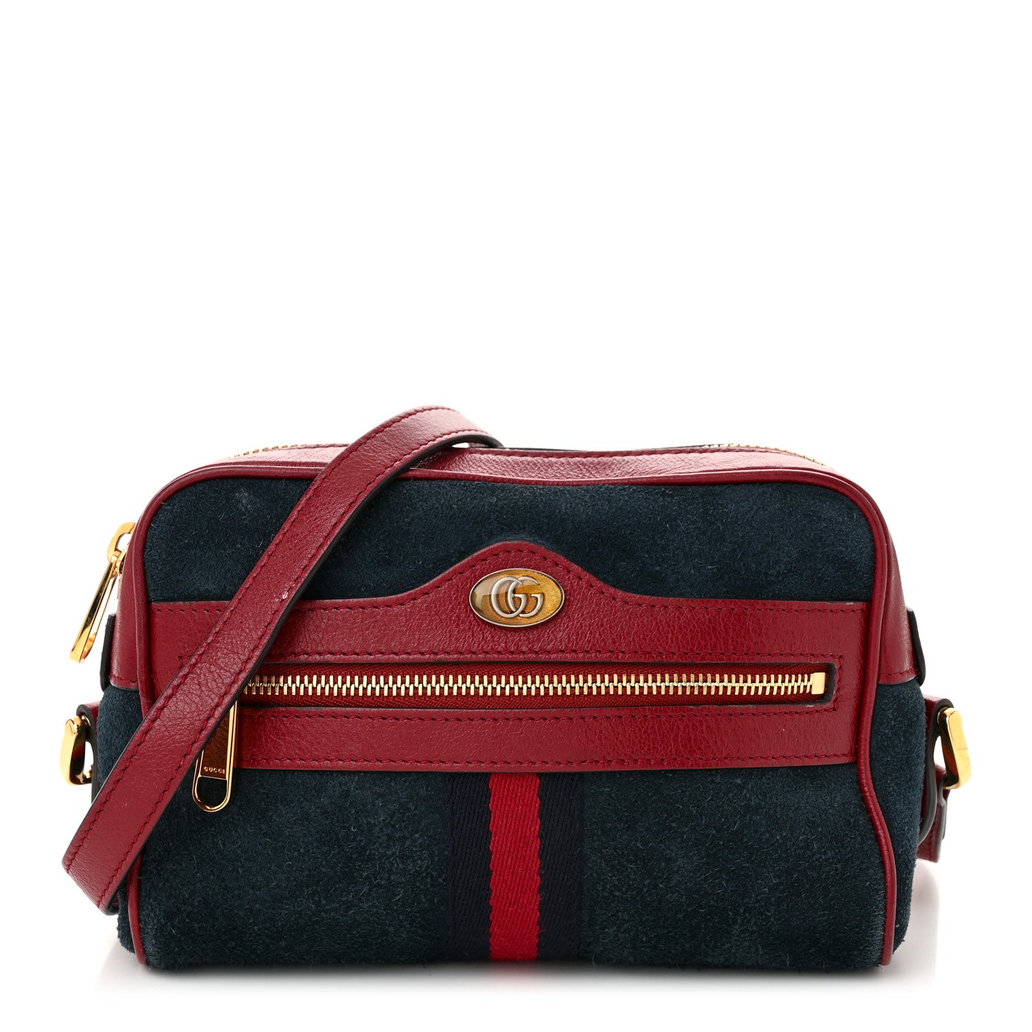 Gucci Suede Calfskin Web Mini Ophidia Shoulder Bag New Blue Romantic Cherry 1 of 12