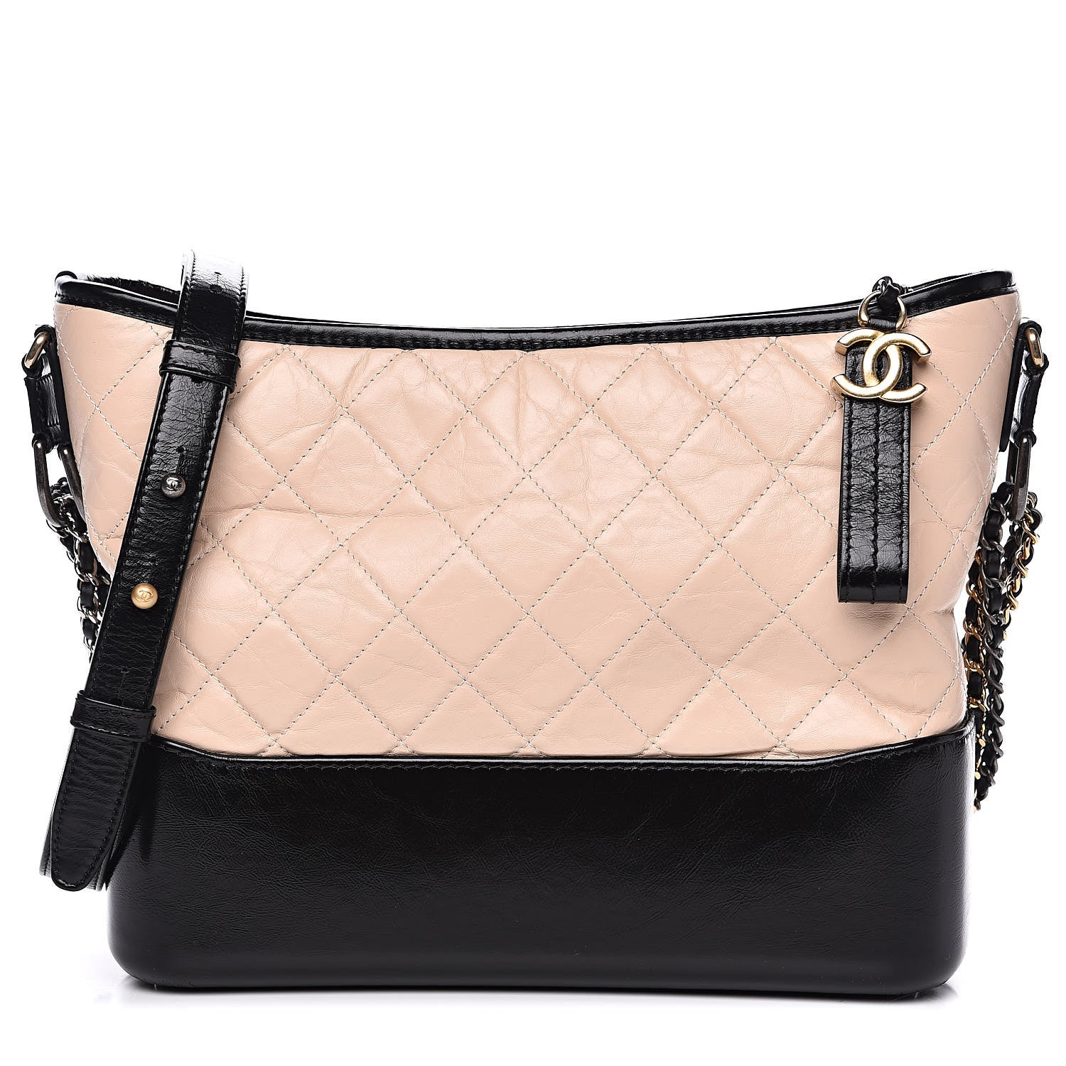 Chanel Aged Calfskin Quilted Medium Gabrielle Hobo Beige Black 1 of 9