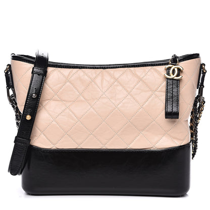 Chanel Aged Calfskin Quilted Medium Gabrielle Hobo Beige Black 1 of 9