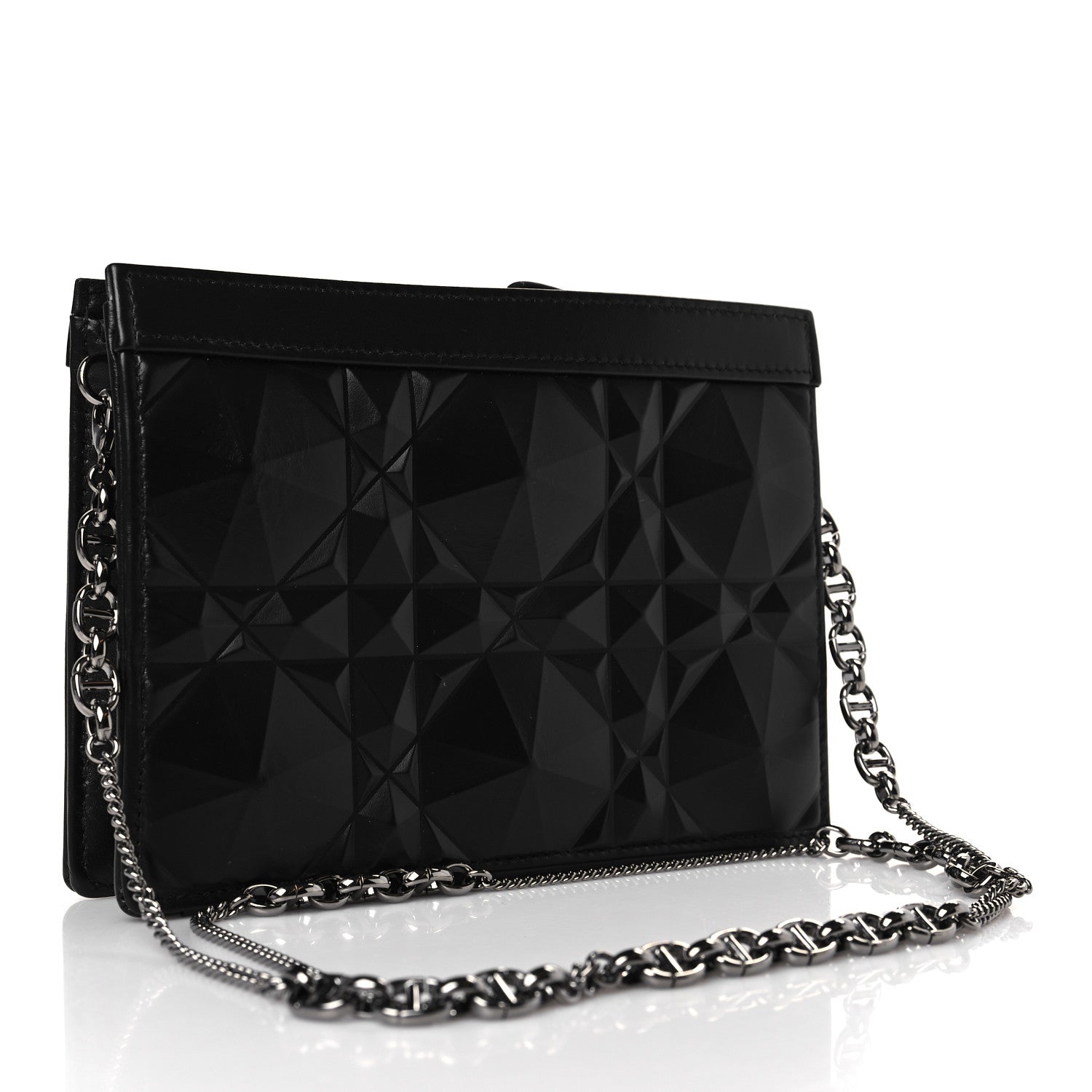 Christian Dior Calfskin Macrocannage Diamond Caro Zipped Pouch With Chain Black 3 of 10
