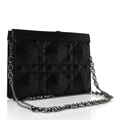 Christian Dior Calfskin Macrocannage Diamond Caro Zipped Pouch With Chain Black 3 of 10