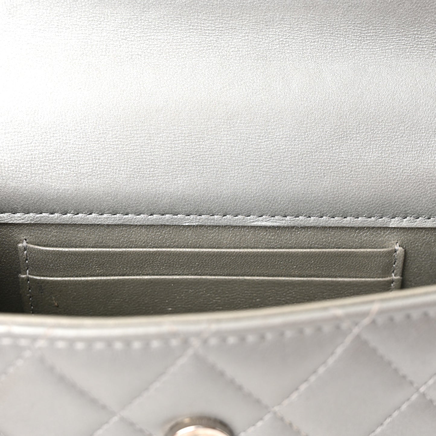 Lambskin Quilted Chain Top Handle Phone Holder With Chain Silver