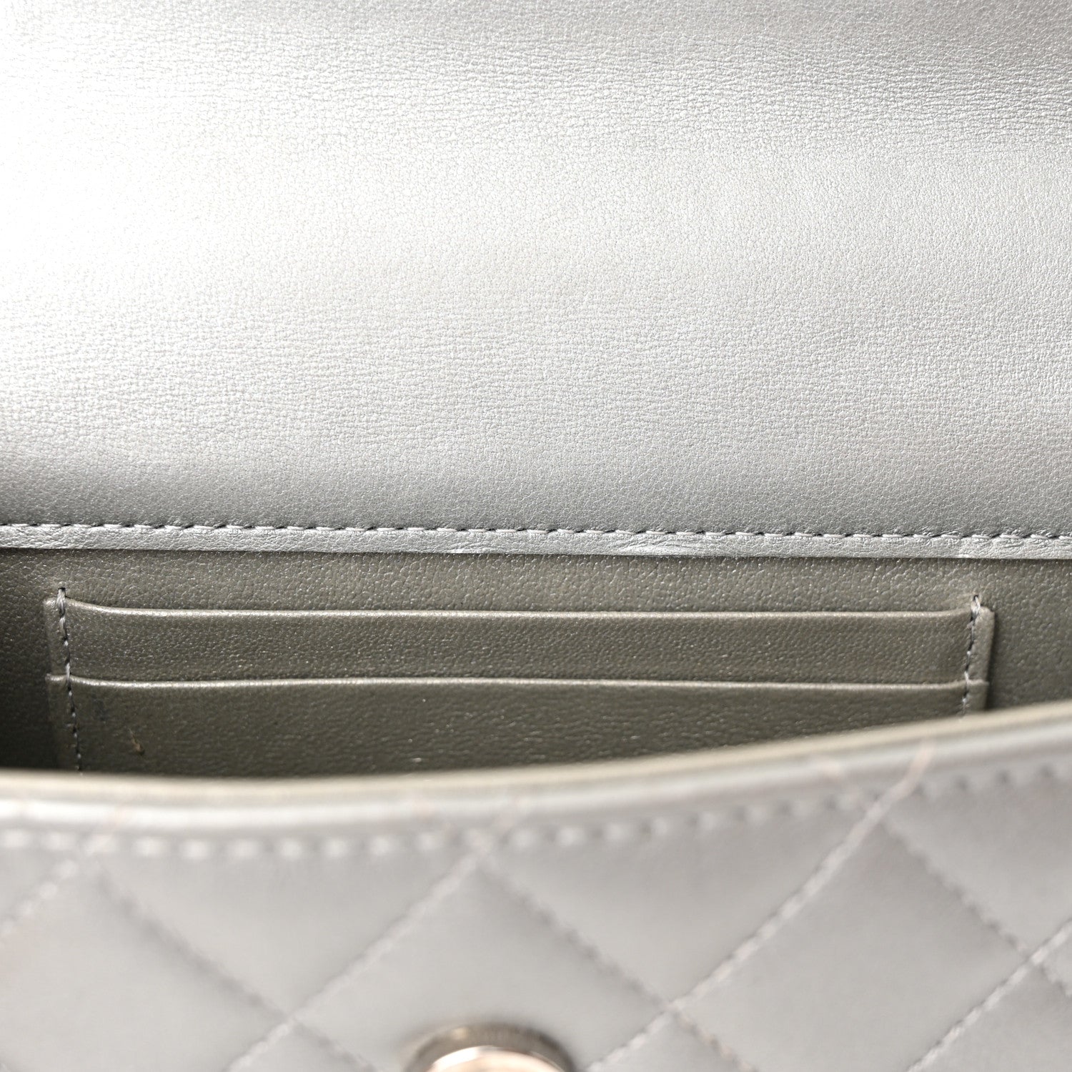 Chanel Lambskin Quilted Chain Top Handle Phone Holder With Chain Silver 11 of 14