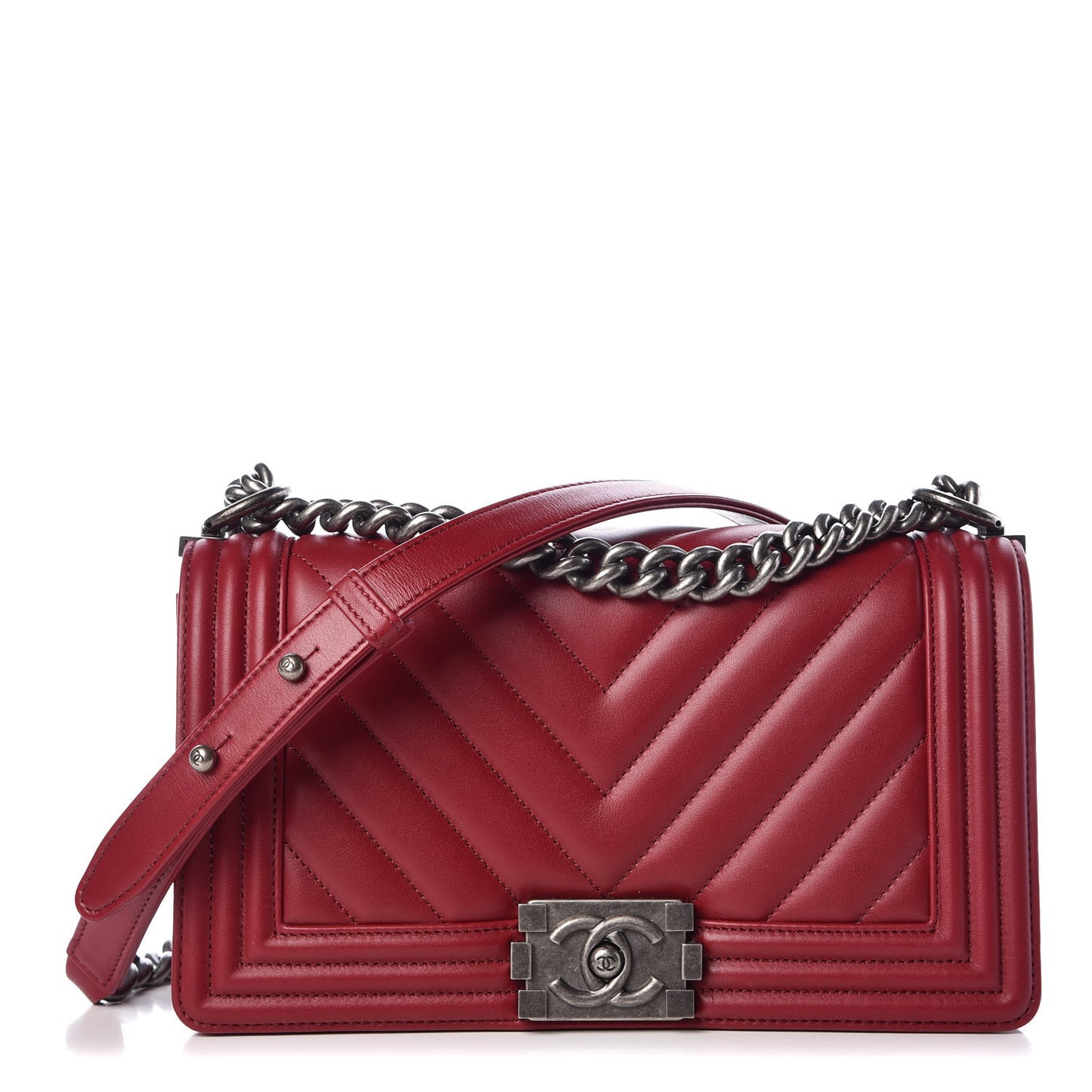 Calfskin Chevron Quilted Medium Boy Flap Red