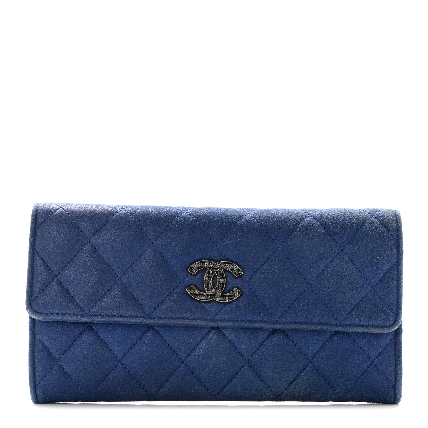 Chanel Iridescent Calfskin Quilted CC Large Gusset Flap Wallet Blue 1 of 15
