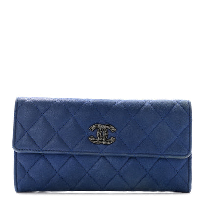 Chanel Iridescent Calfskin Quilted CC Large Gusset Flap Wallet Blue 1 of 15