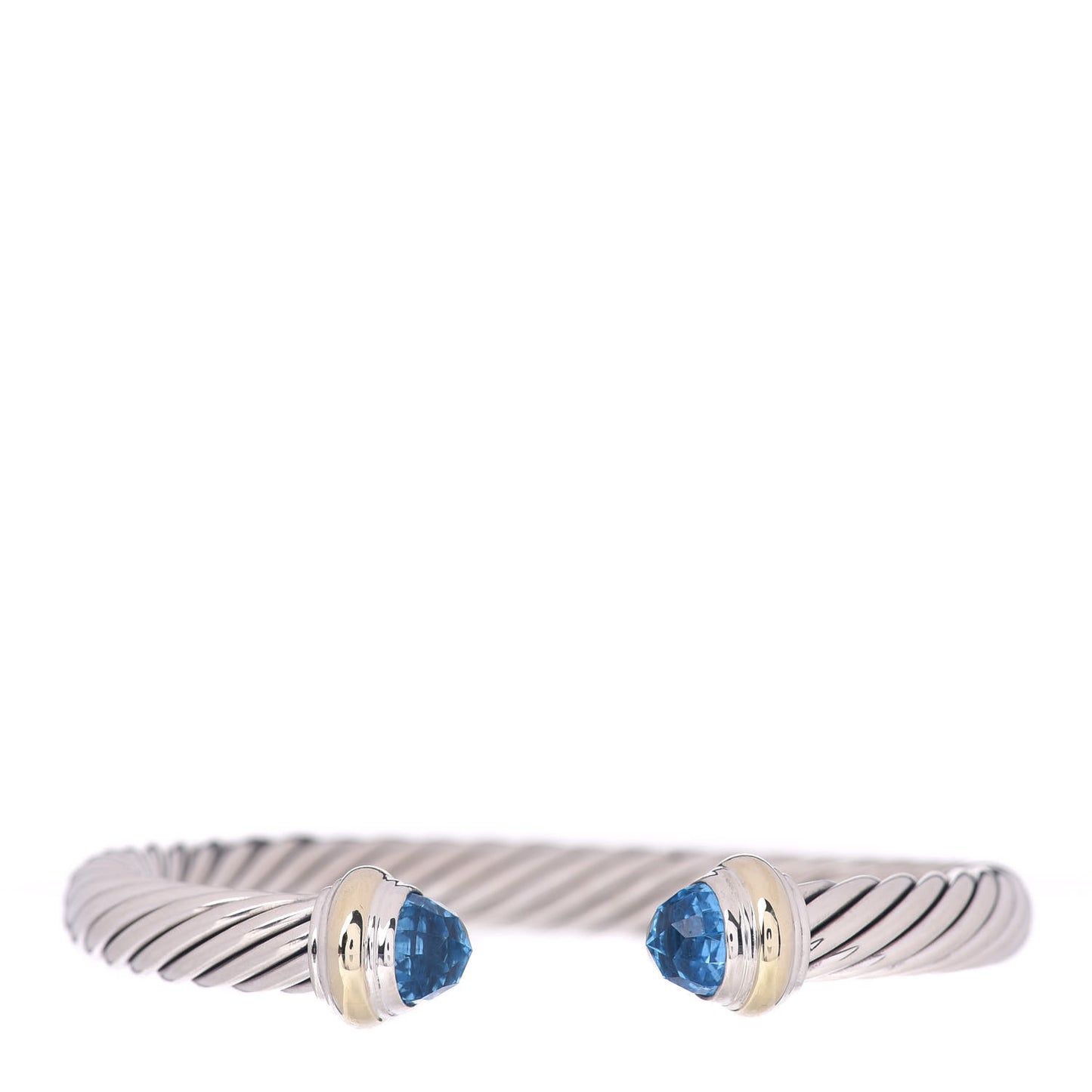 Sterling Silver 14K Yellow Gold Blue Topaz 7mm Cable Classics Bracelet