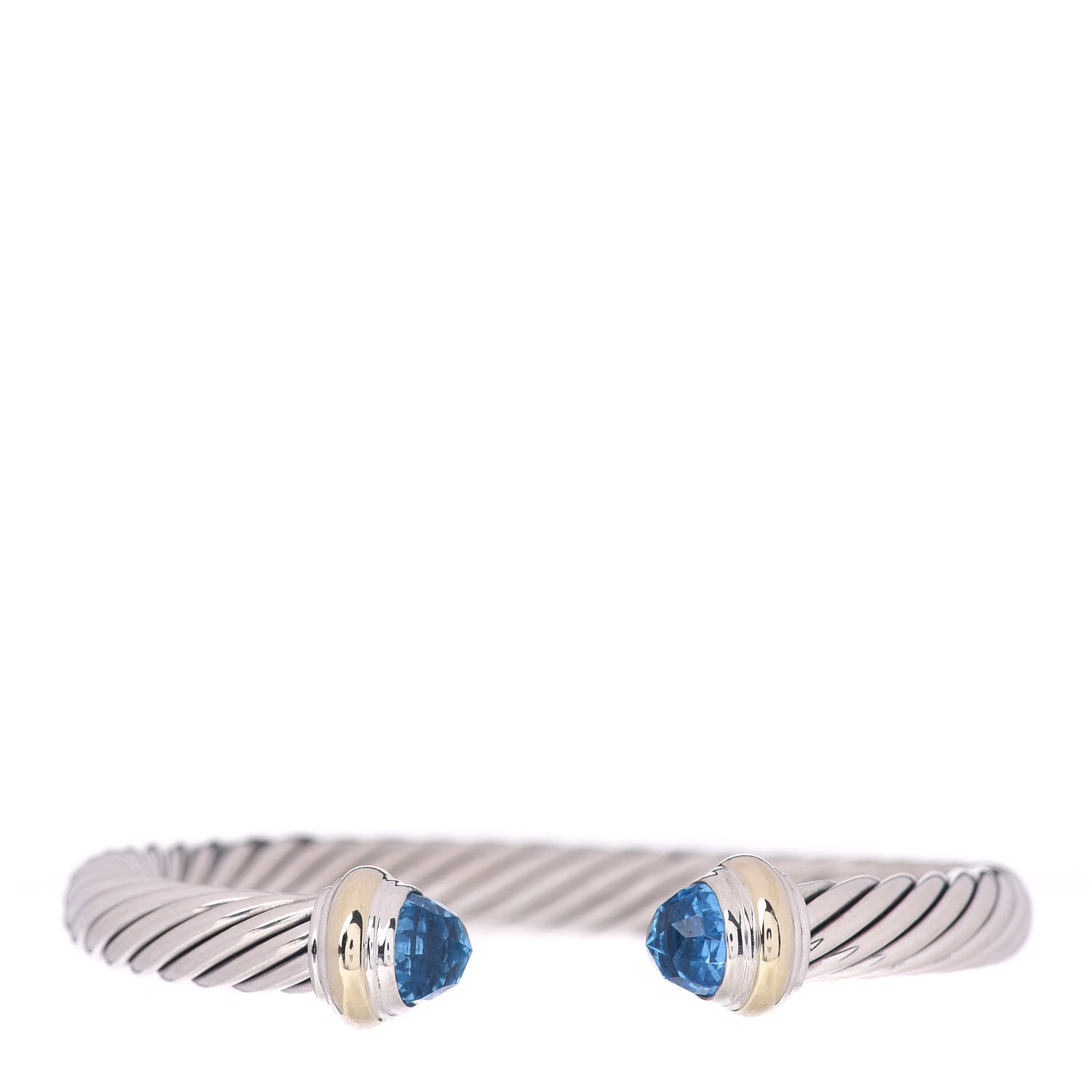 David Yurman Sterling Silver 14K Yellow Gold Blue Topaz 7mm Cable Classics Bracelet 1 of 4