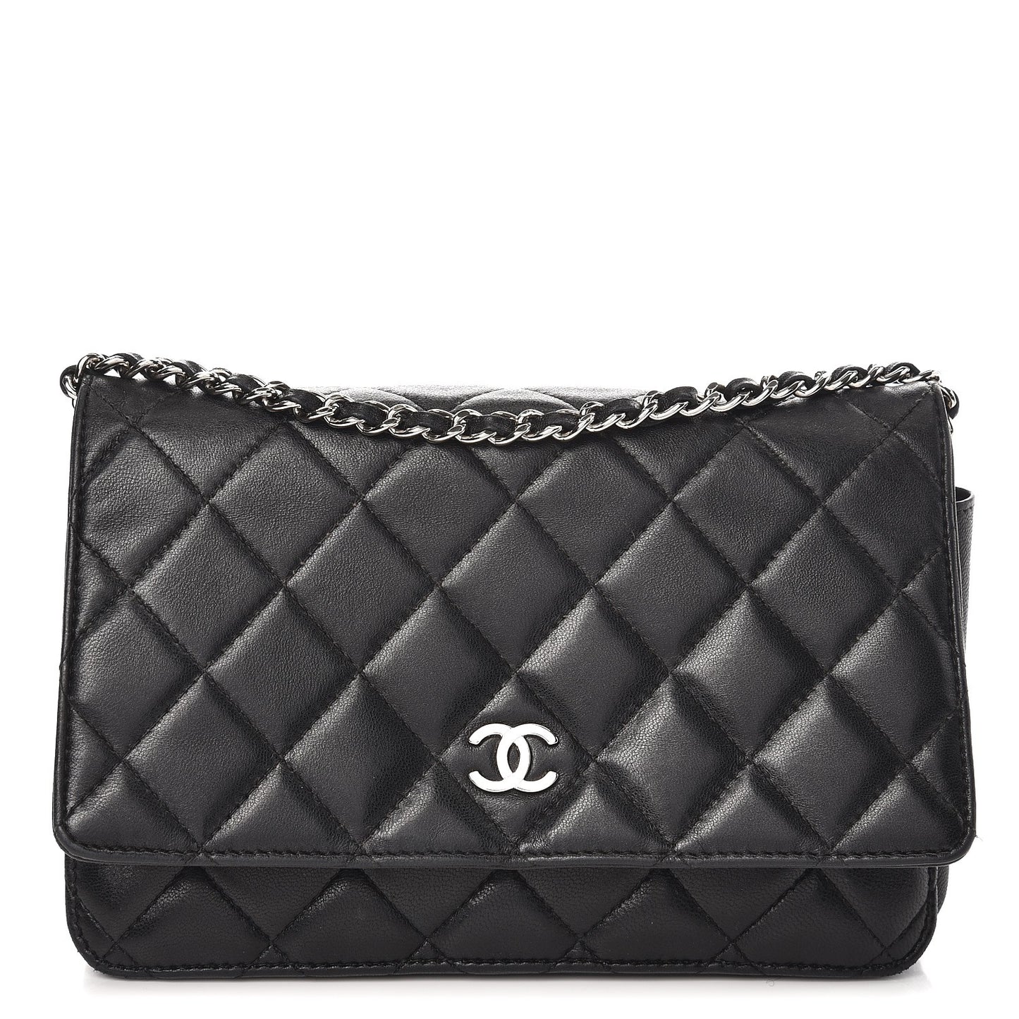 Lambskin Quilted Wallet On Chain WOC Black