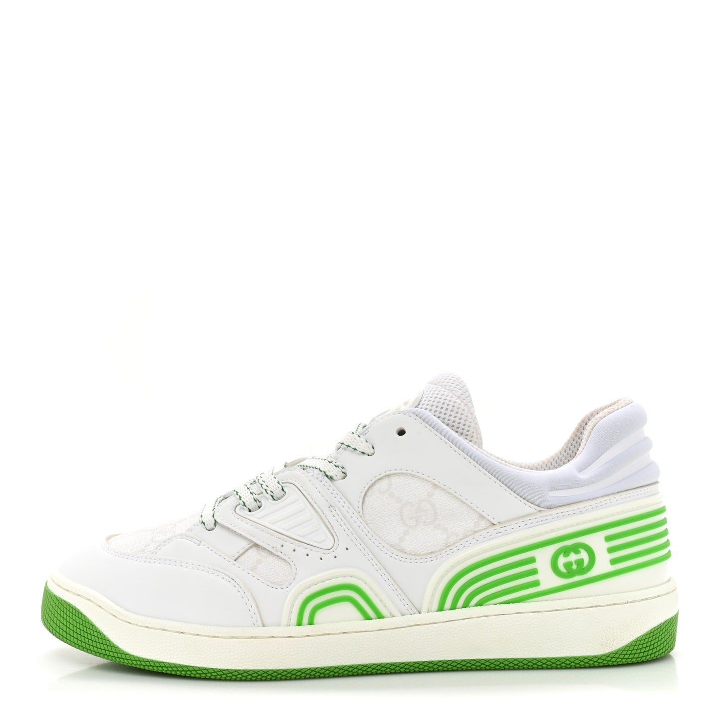 Demetra GG Supreme Monogram Womens Basket Low Top Sneakers 38 Great White Green