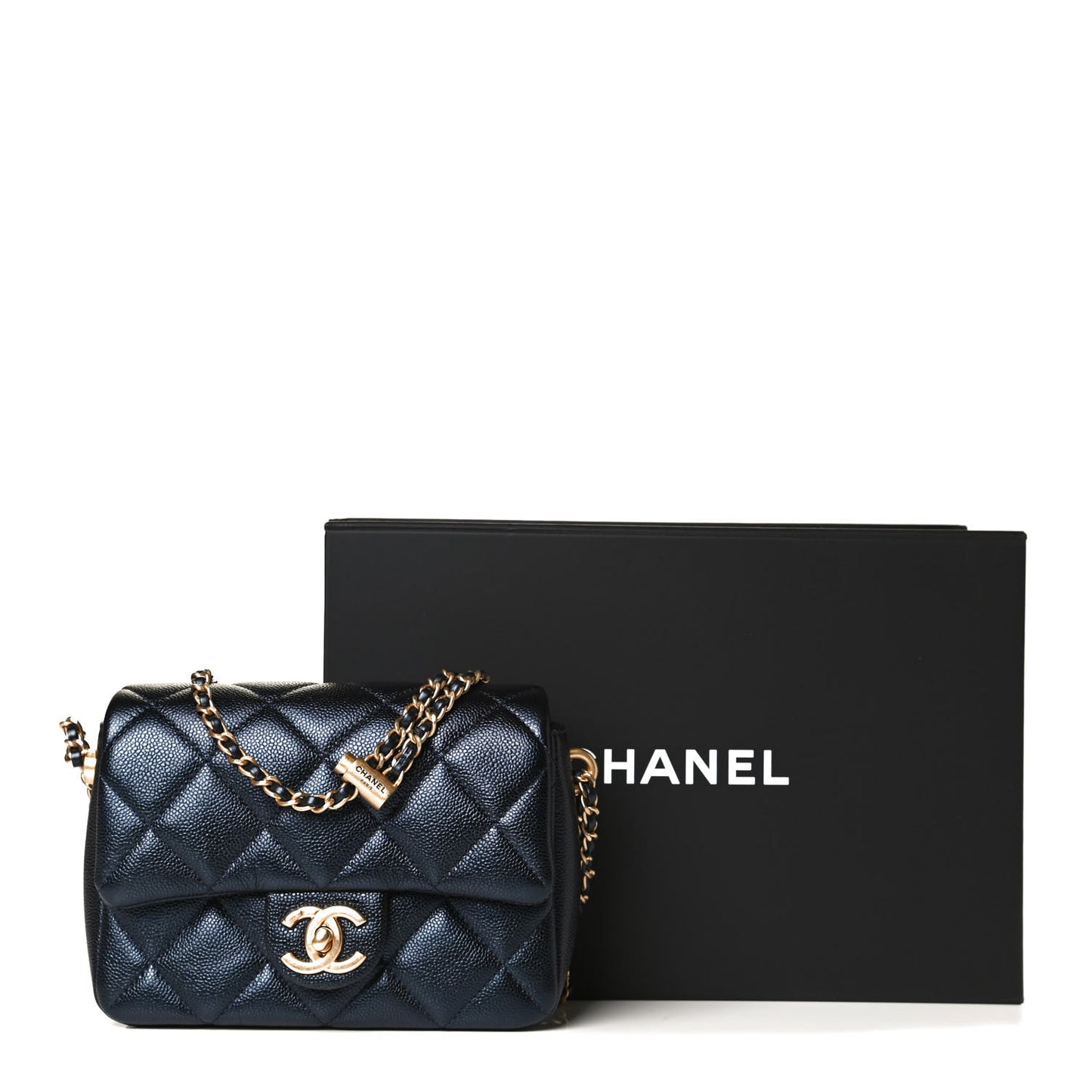 Iridescent Caviar Quilted Mini My Perfect Flap Black