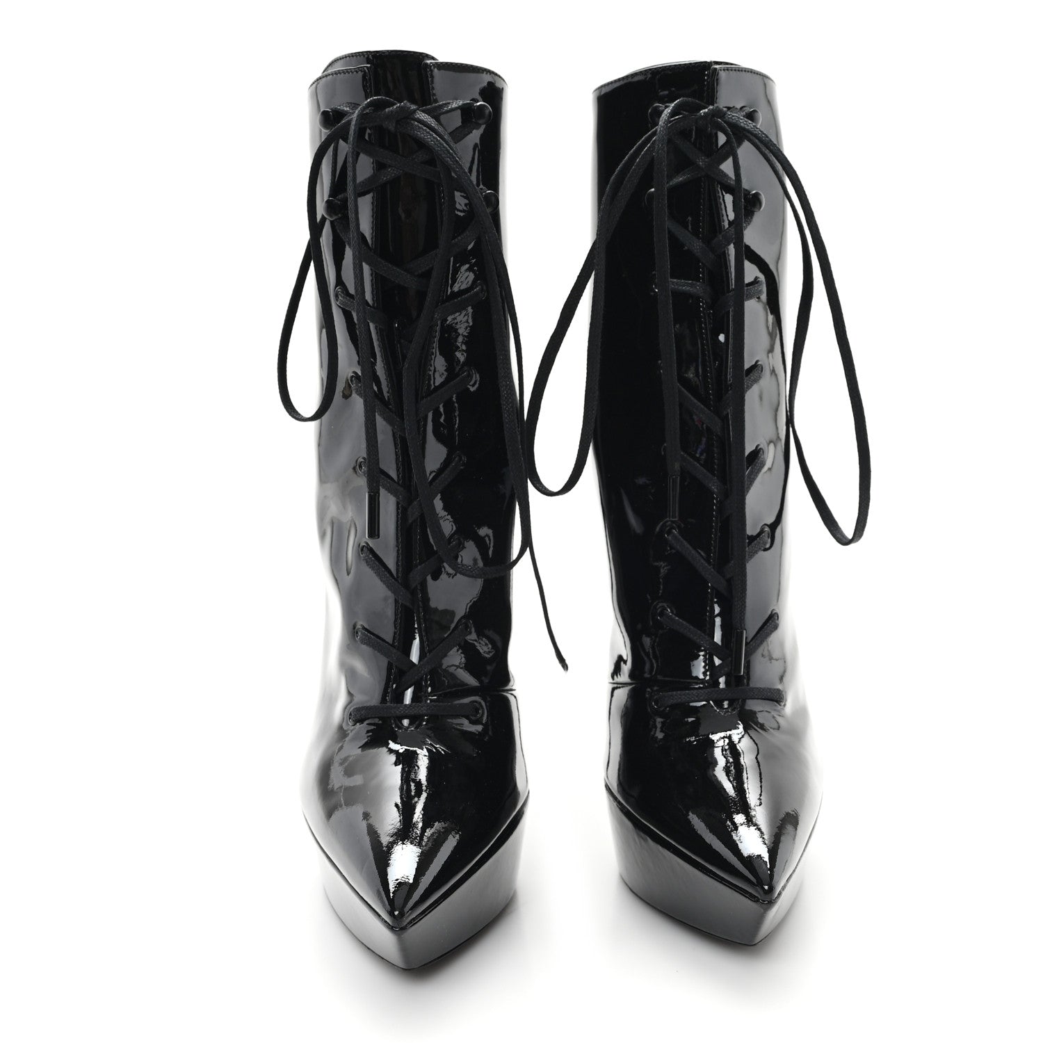 Saint Laurent Vernice Glove Lace Up Platform Boots 39 Black 3 of 9