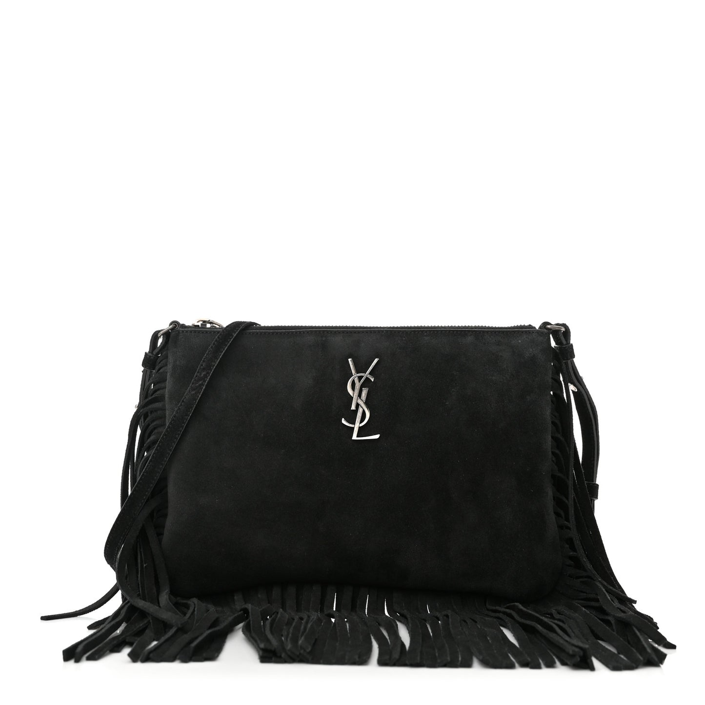 Suede Calfskin Small Fringe Crossbody Bag Black