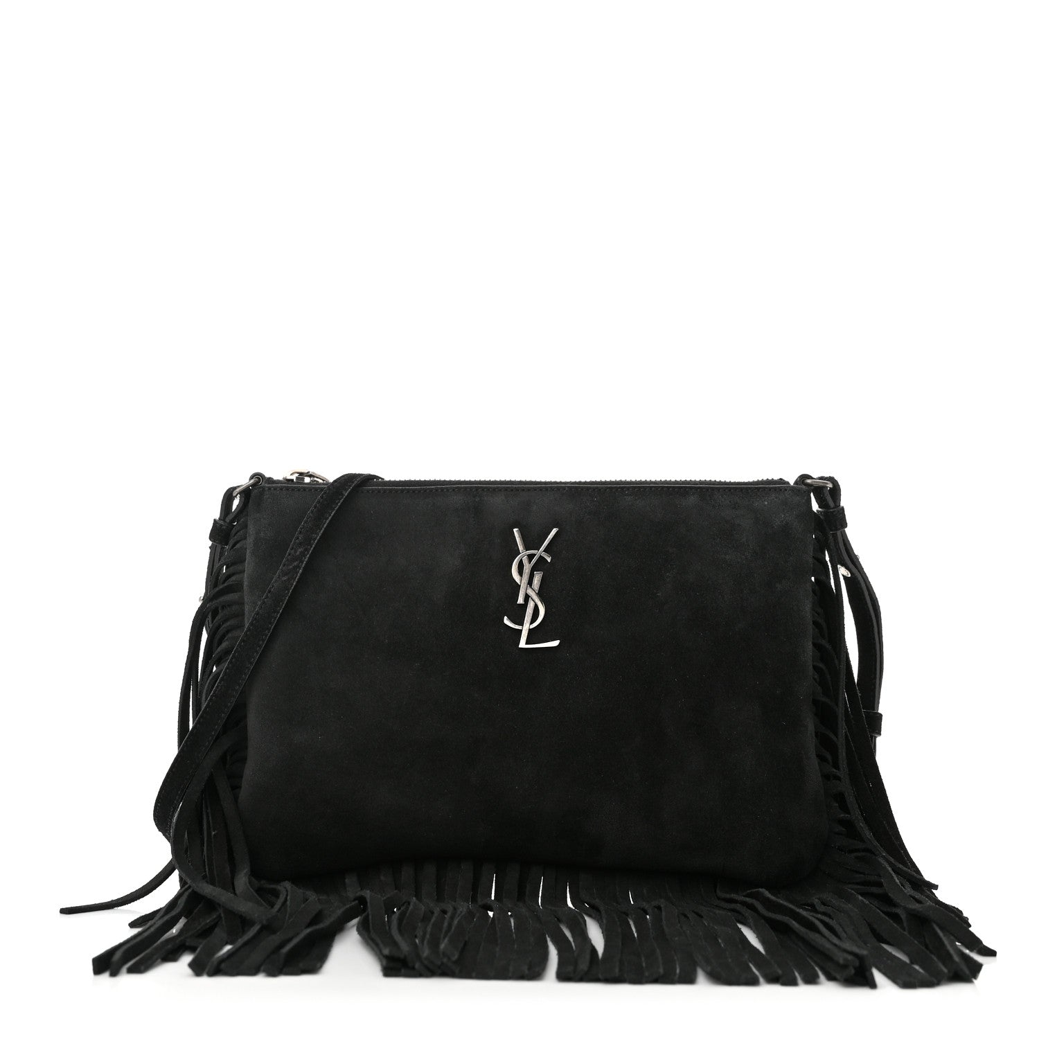 Saint Laurent Suede Calfskin Small Fringe Crossbody Bag Black 1 of 11