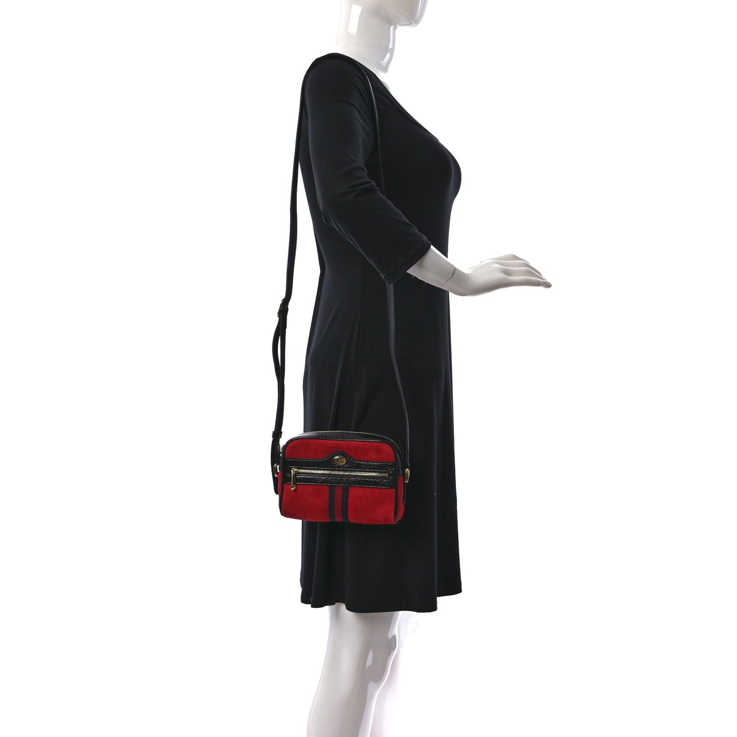 Suede Patent Web Mini Ophidia Shoulder Bag Red