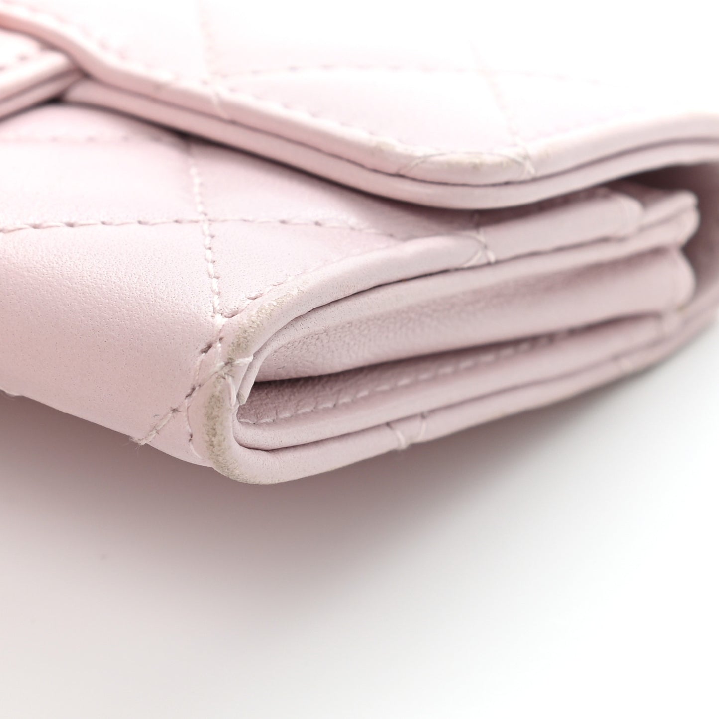 Lambskin Quilted Flap Card Holder Pink