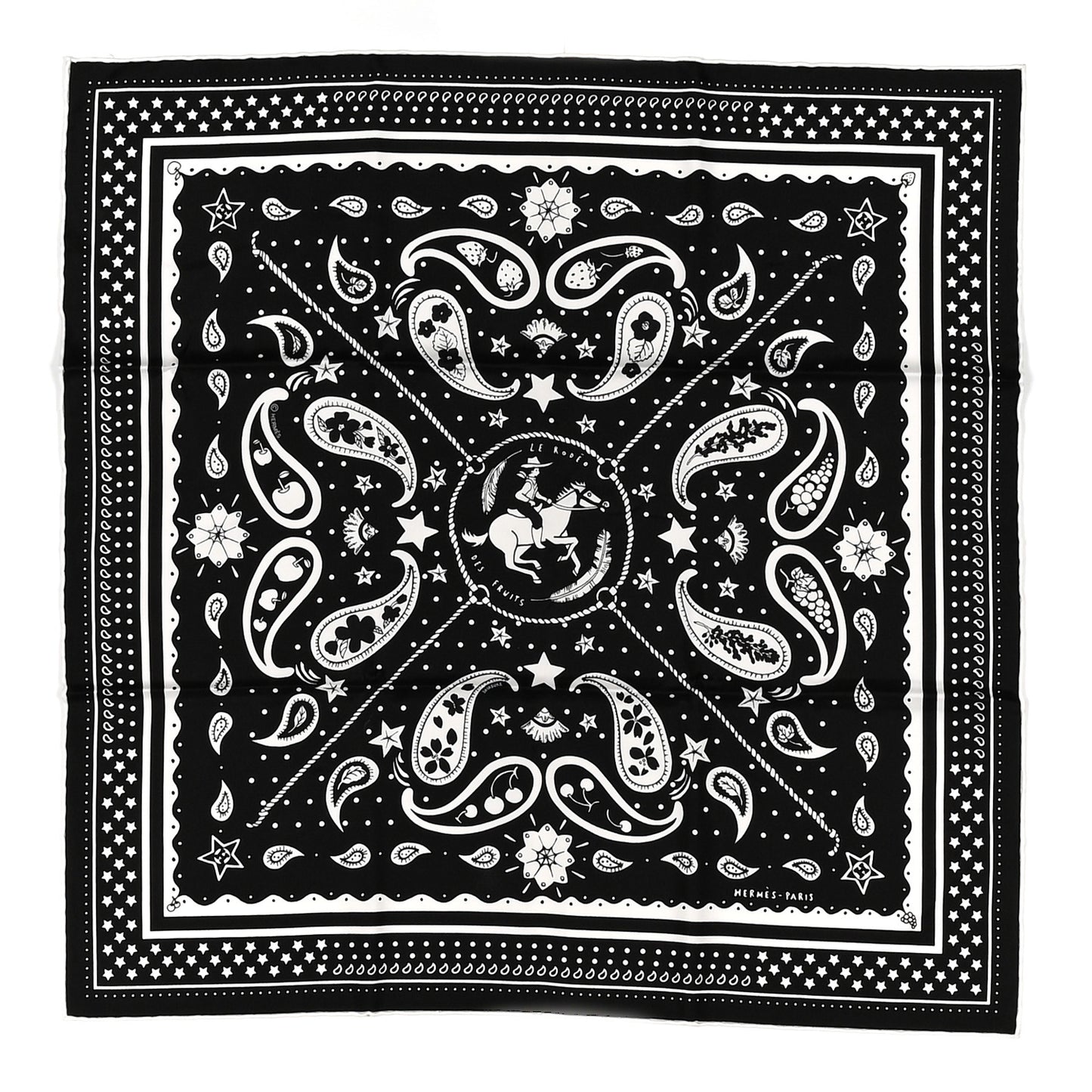 Silk Le Rodeo Des Fruits Bandana Scarf 55 Black White
