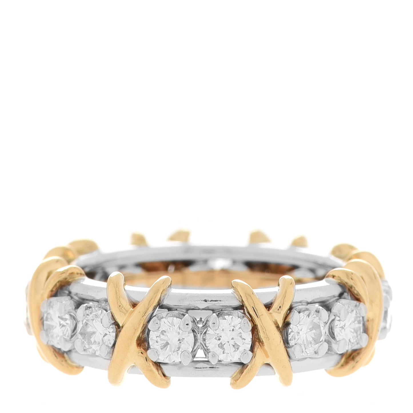 18K Yellow Gold Platinum Diamond Schlumberger Sixteen Stone Ring 50 5.25
