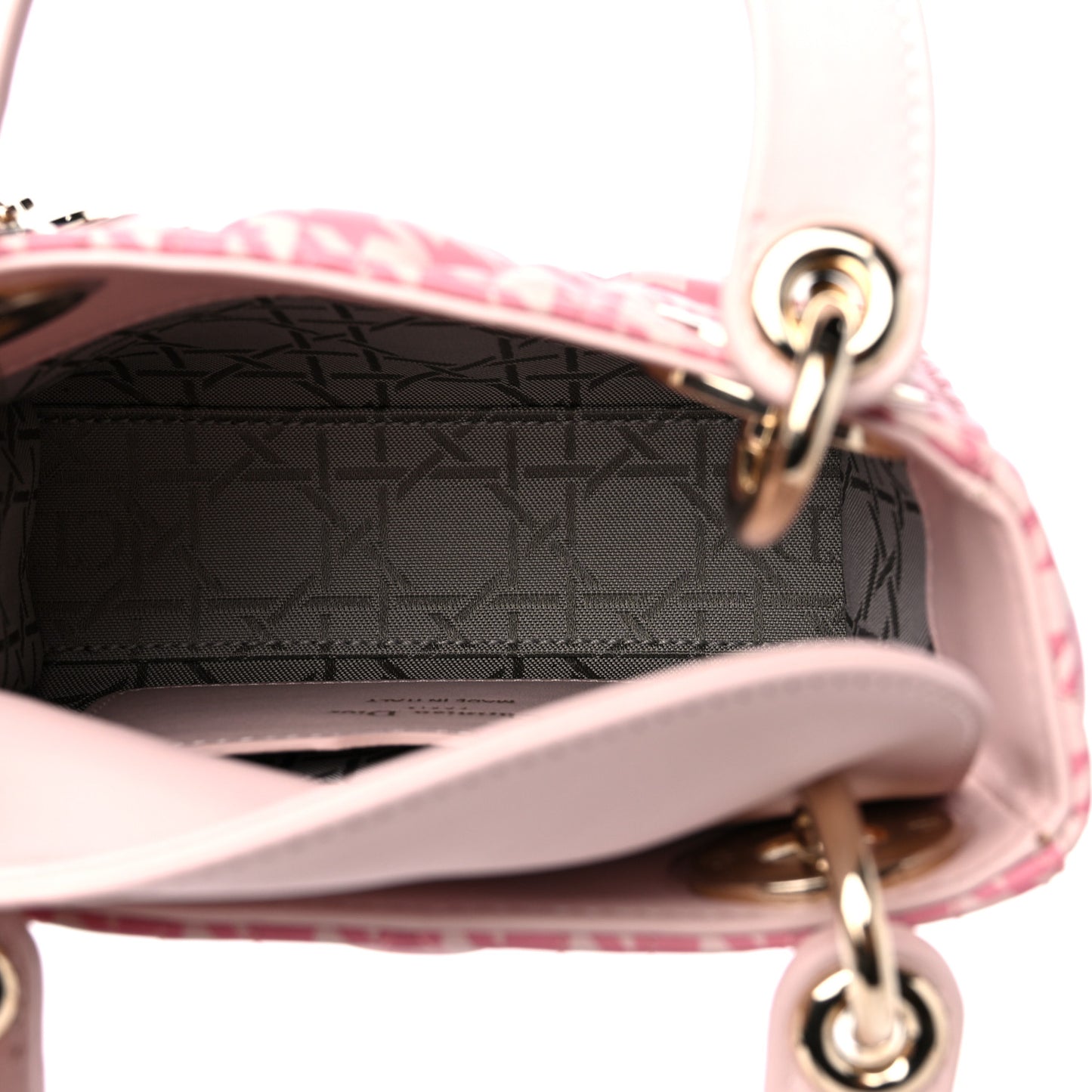 Lambskin Cannage Houndstooth Printed Micro Lady Dior Pink
