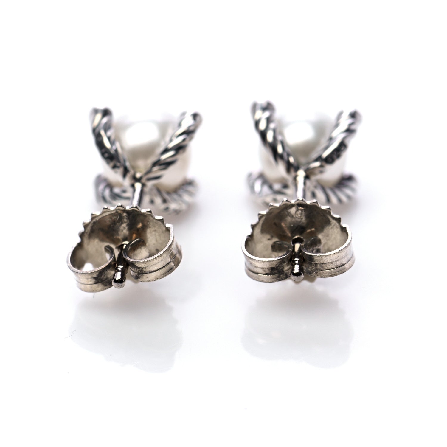 David Yurman Sterling Silver Diamond Pearl 7mm Earrings 3 of 7