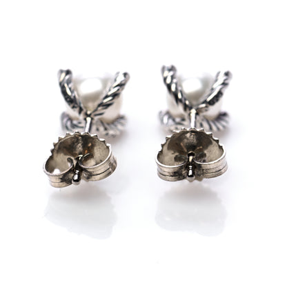 David Yurman Sterling Silver Diamond Pearl 7mm Earrings 3 of 7