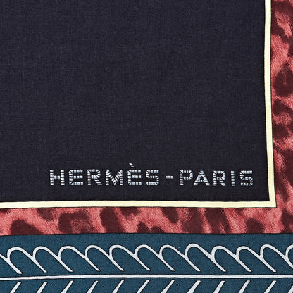Hermes Cashmere Silk Selle d'Officier En Grande Tenue Shawl 140 Marine Petrole Ciel 4 of 8