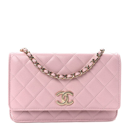 Chanel Caviar Quilted Studded CC Wallet on Chain WOC Light Pink 1 of 11
