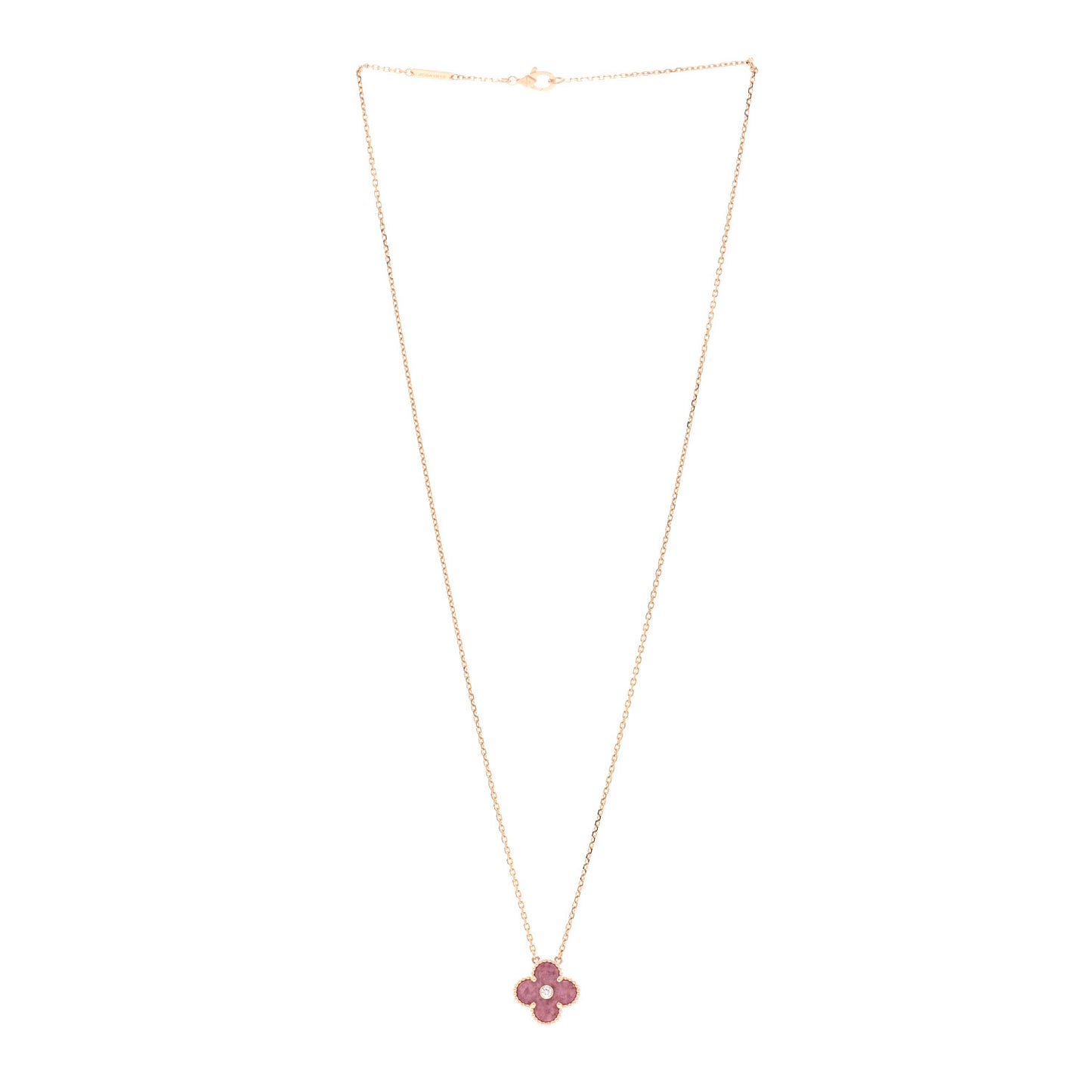18K Rose Gold Diamond Rhodonite Vintage Alhambra Pendant Necklace