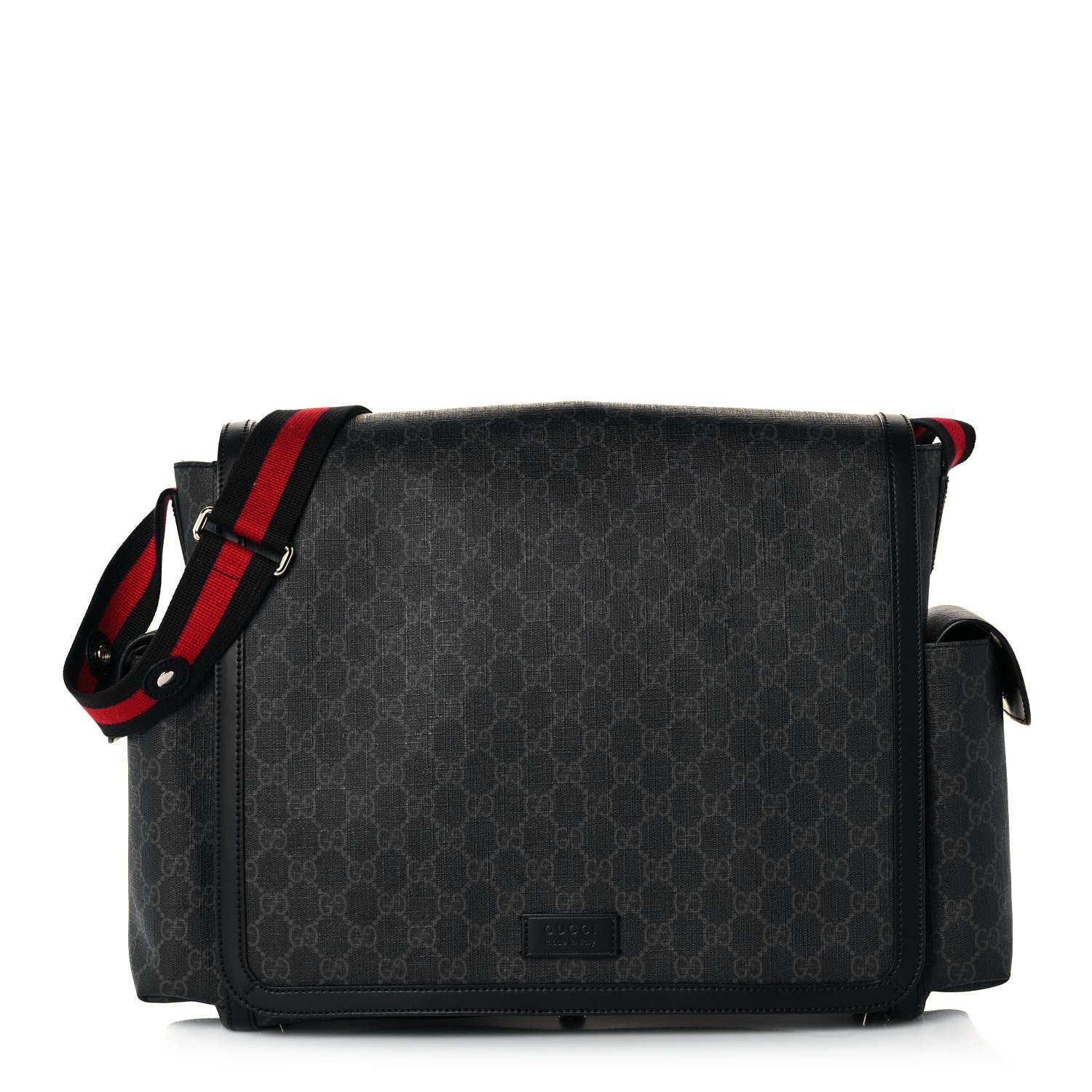 Gucci GG Supreme Monogram Web Messenger Diaper Bag Black Grey 1 of 15