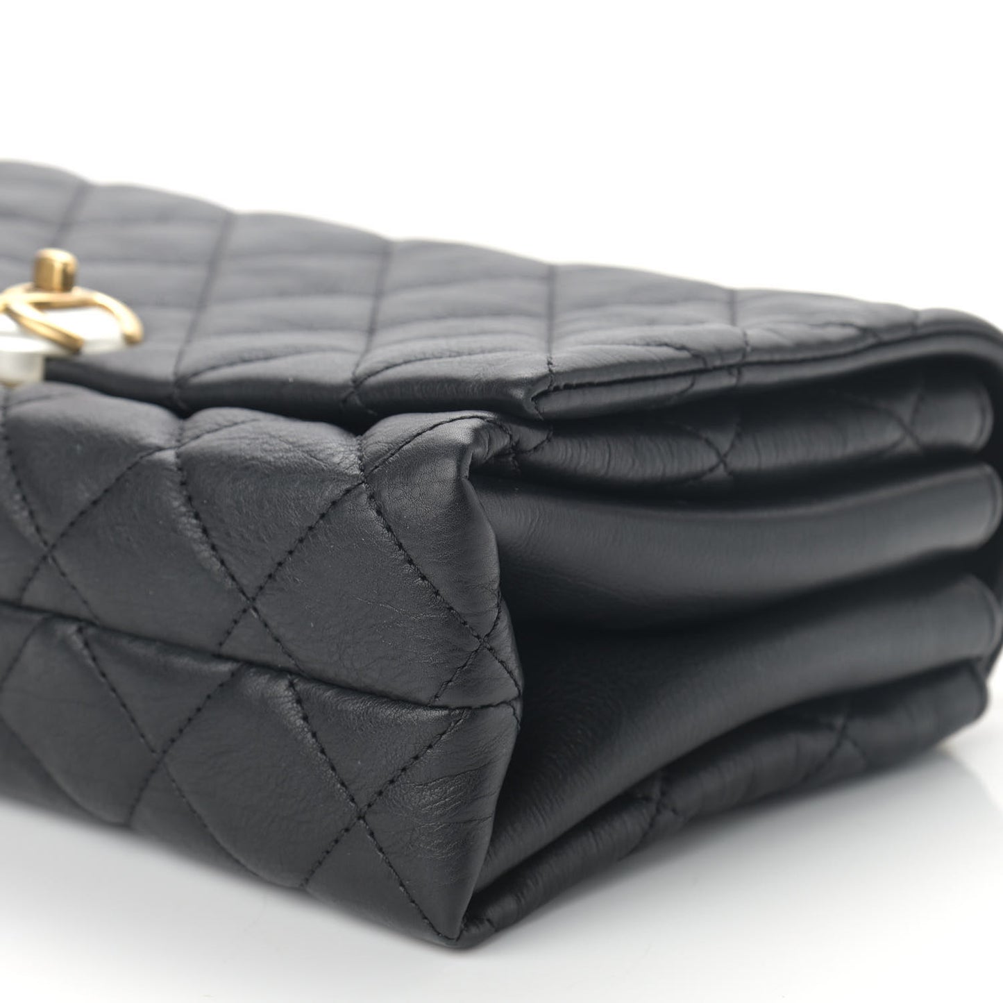 Calfskin Quilted Accordion Pearl CC Small Flap Bag Black