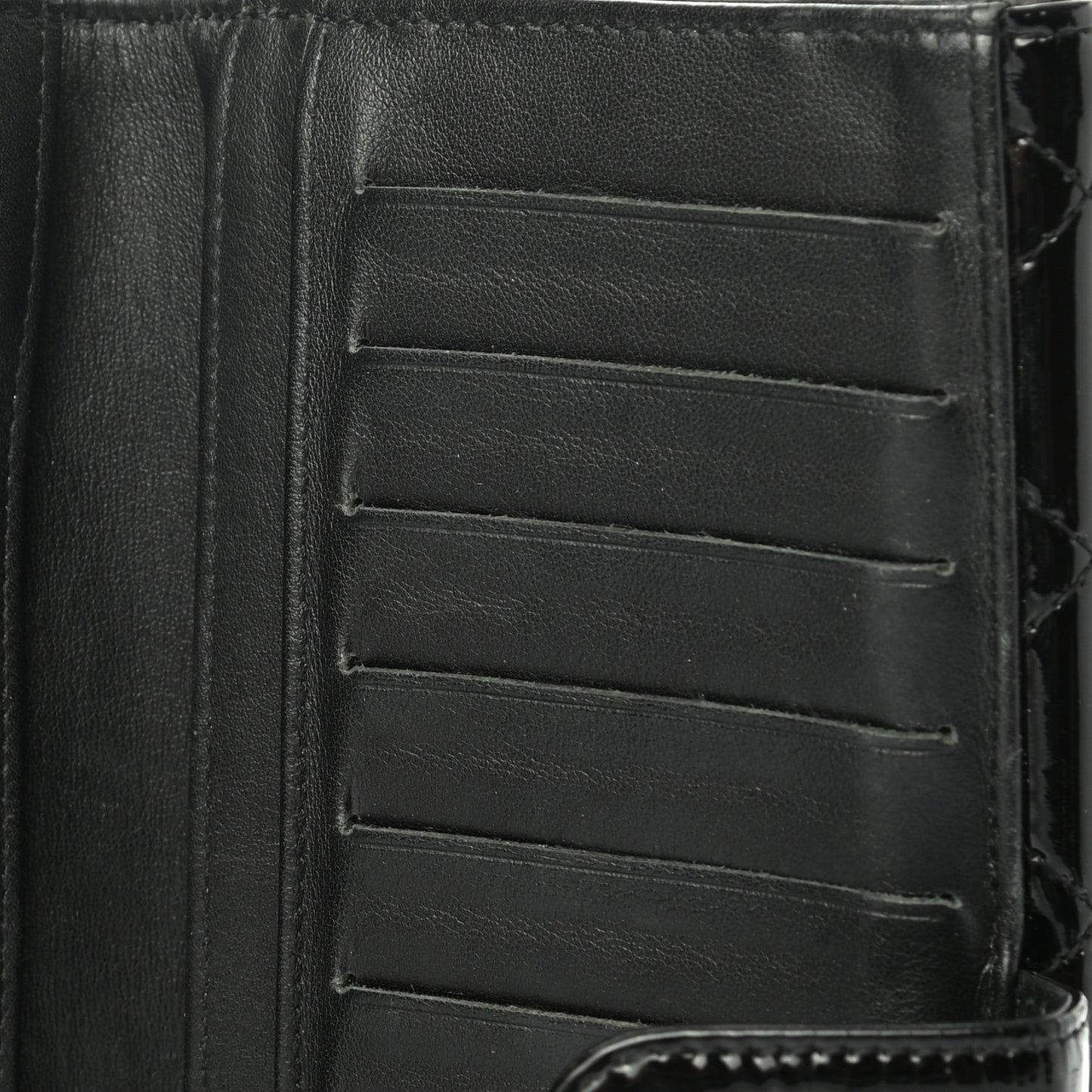 Patent Quilted Large Brilliant Flap Wallet Black