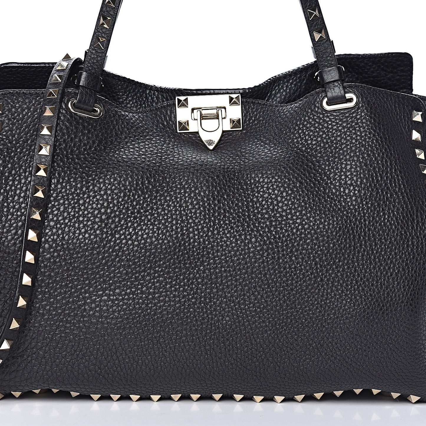 Pebbled Calfskin Medium Rockstud Tote Black