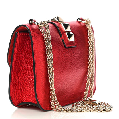 Valentino Garavani Metallic Vitello Small Glam Lock Rockstud Flap Red 2 of 11