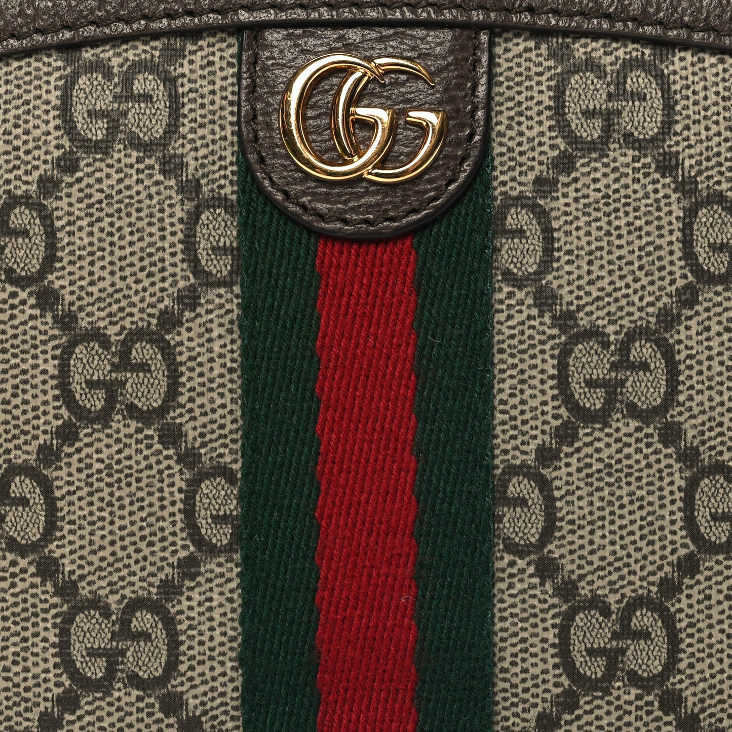 GG Supreme Monogram Textured Calfskin Web Medium Ophidia Cosmetic Case Beige Ebony New Acero