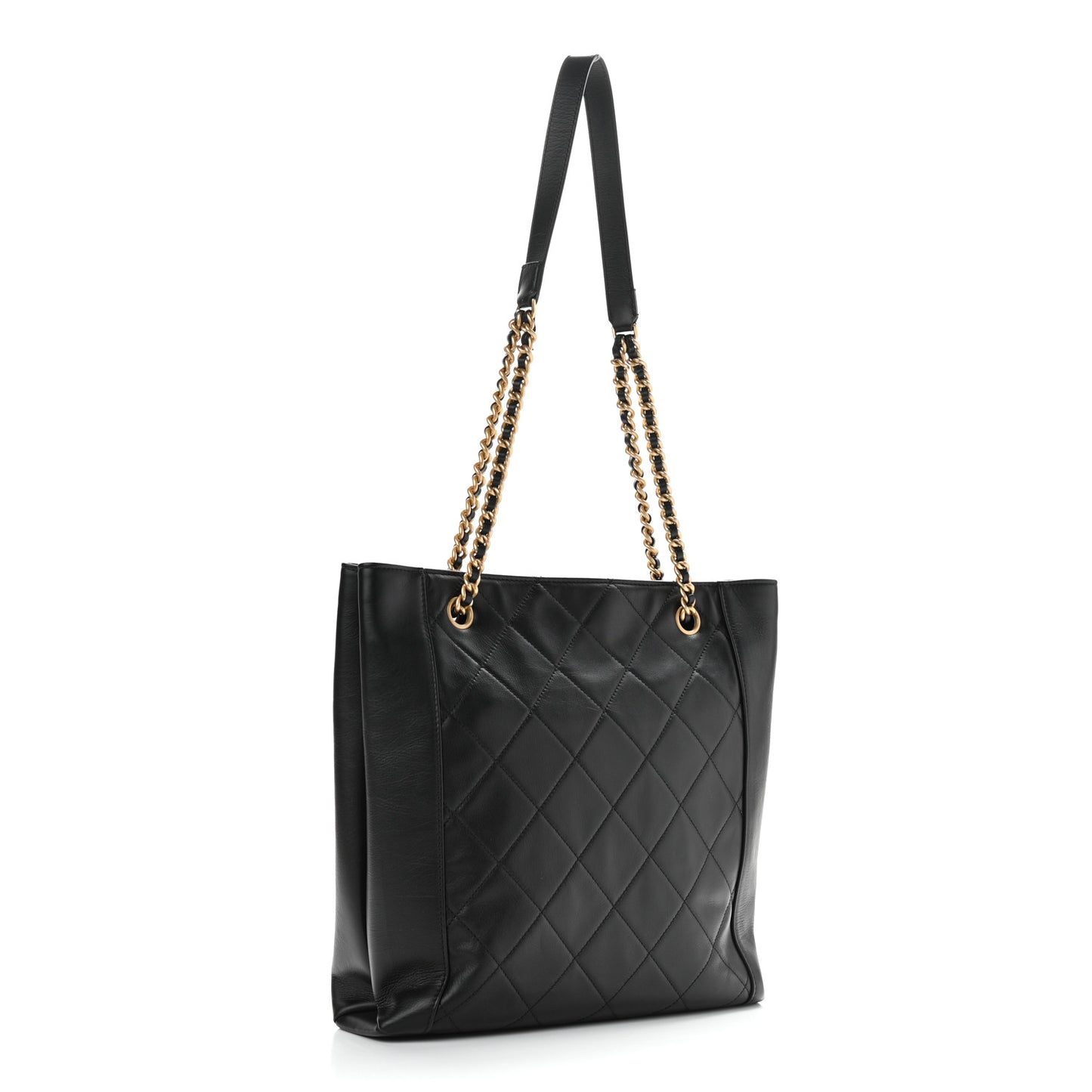 Calfskin Quilted CC Front Pocket Shopping Tote Black