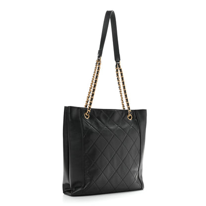 Chanel Calfskin Quilted CC Front Pocket Shopping Tote Black 3 of 10