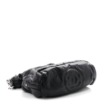 Chanel Tweed Nylon Embossed Large Doudoune Bowling Bag Black 4 of 11