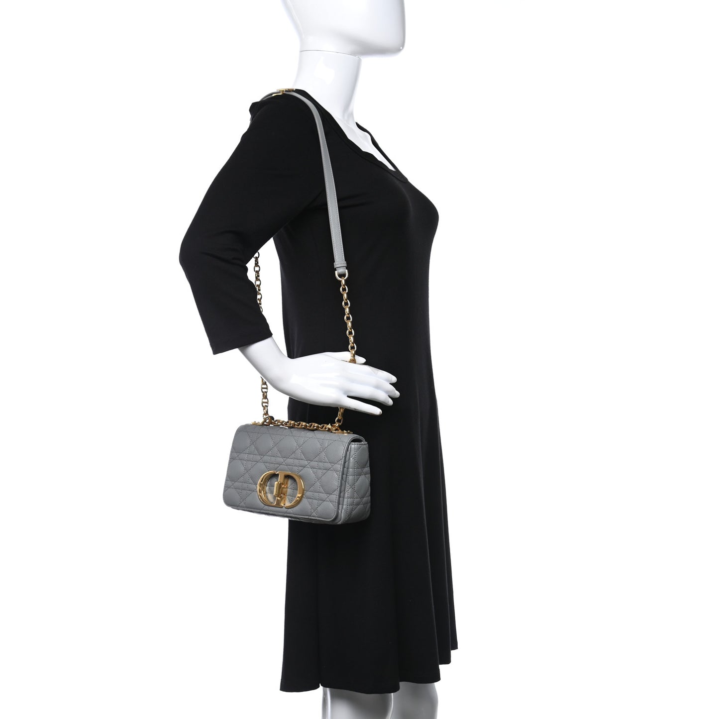 Calfskin Cannage Small Caro Bag Grey