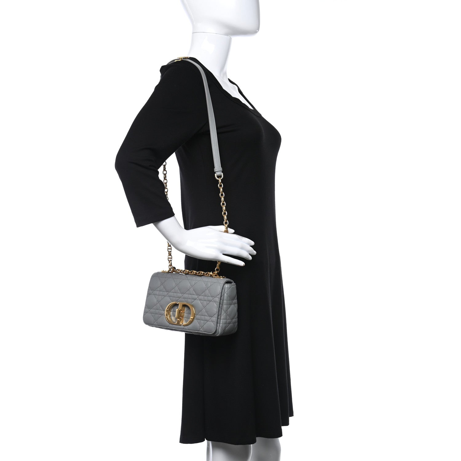 Christian Dior Calfskin Cannage Small Caro Bag Grey 2 of 11