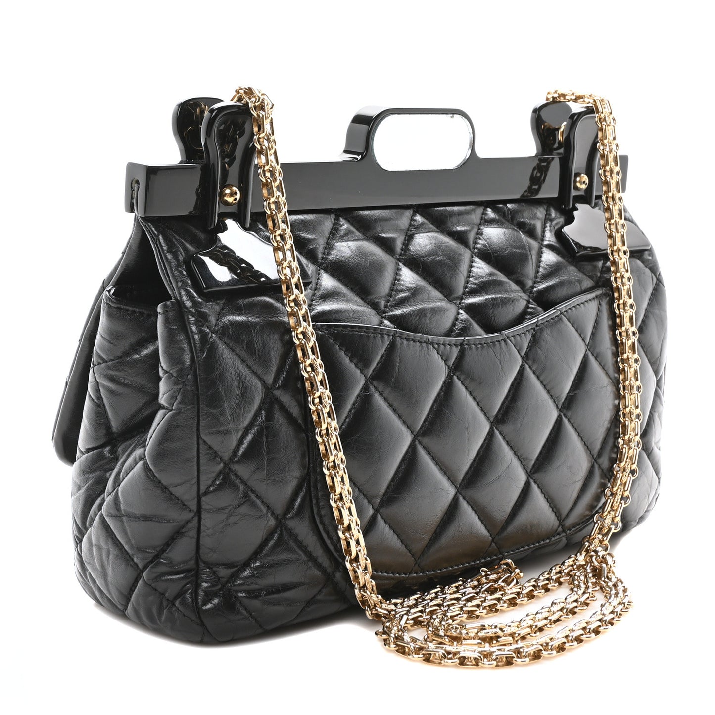 Aged Calfskin Quilted 2.55 Reissue 225 Hanger Flap Black