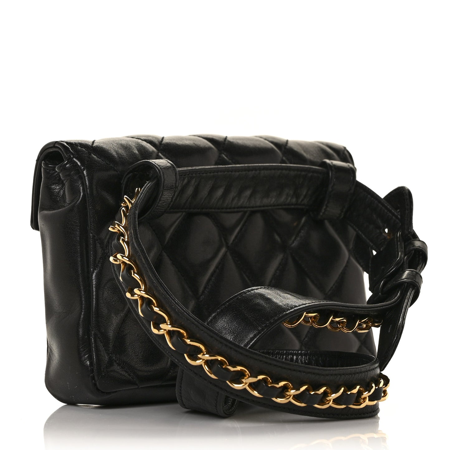 Lambskin Quilted Flap Waist Belt Bag 75 30 Black