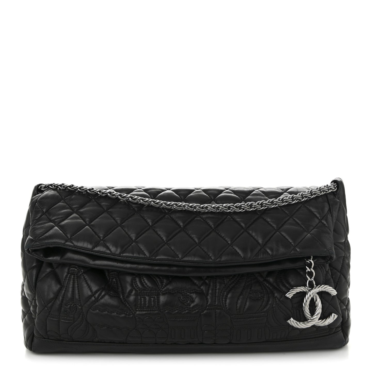 Lambskin Quilted Large Paris Moscou Red Square Bag Black
