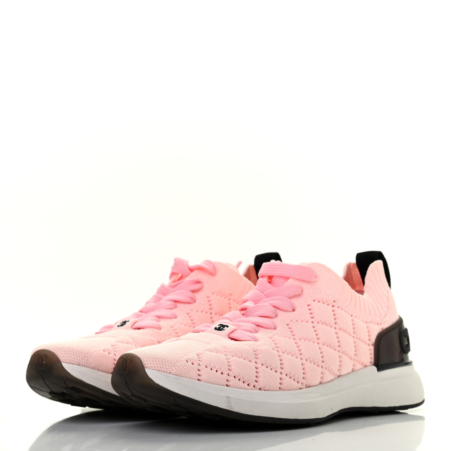 Chanel Mixed Fibers Quilted Womens CC Sneakers 38 Light Pink 3 of 7
